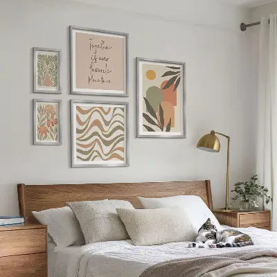 Set of 5 wall art pieces Stylish pastel plant decorations