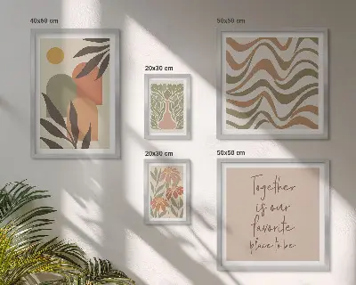 Set of 5 wall art pieces Stylish pastel plant decorations