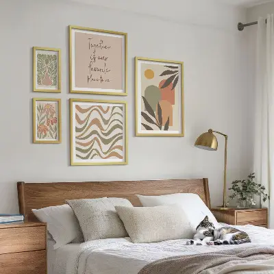 Set of 5 wall art pieces Stylish pastel plant decorations