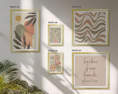 Set of 5 wall art pieces Stylish pastel plant decorations