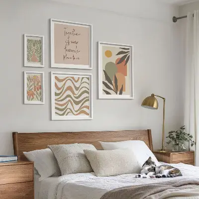 Set of 5 wall art pieces Stylish pastel plant decorations