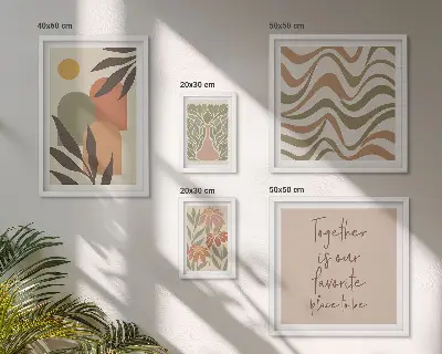 Set of 5 wall art pieces Stylish pastel plant decorations