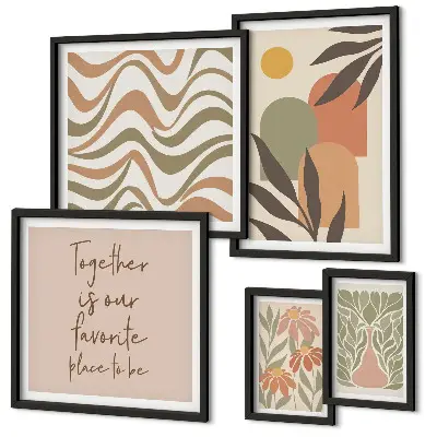 Set of 5 wall art pieces Stylish pastel plant decorations