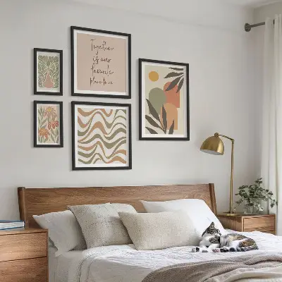 Set of 5 wall art pieces Stylish pastel plant decorations