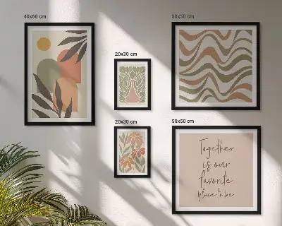 Set of 5 wall art pieces Stylish pastel plant decorations