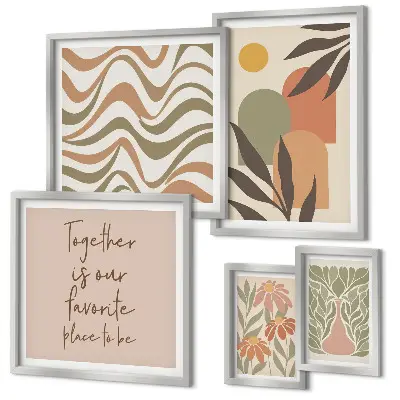 Set of 5 wall art pieces Stylish pastel plant decorations