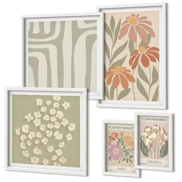 Set of 5 wall art pieces Floral patterns London Paris boho