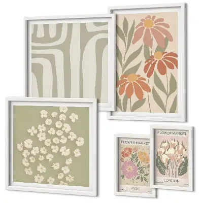 Set of 5 wall art pieces Floral patterns London Paris boho
