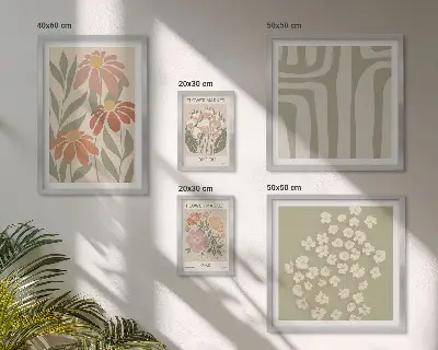 Set of 5 wall art pieces Floral patterns London Paris boho
