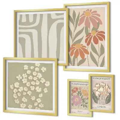 Floral pattern wall art set boho style London and Paris designs in a set of 5 pieces