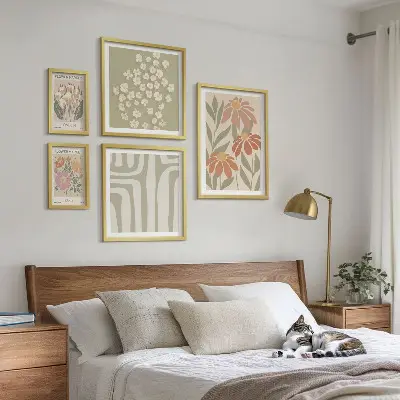 Set of 5 wall art pieces Floral patterns London Paris boho