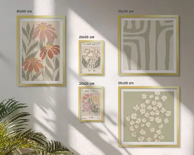Set of 5 wall art pieces Floral patterns London Paris boho