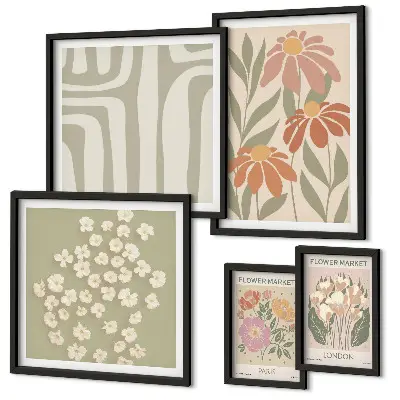 Set of 5 wall art pieces Floral patterns London Paris boho