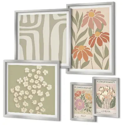 Set of 5 wall art pieces Floral patterns London Paris boho