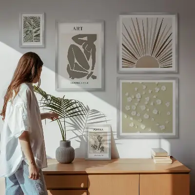 Gallery wall Stylish abstract plant graphics