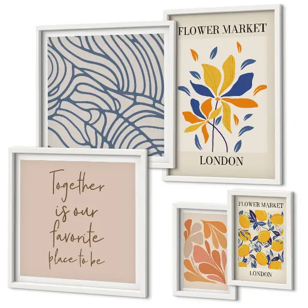 Framed photo set Floral motifs London inscriptions