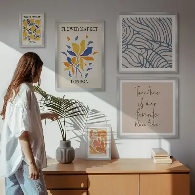 Framed photo set Floral motifs London inscriptions