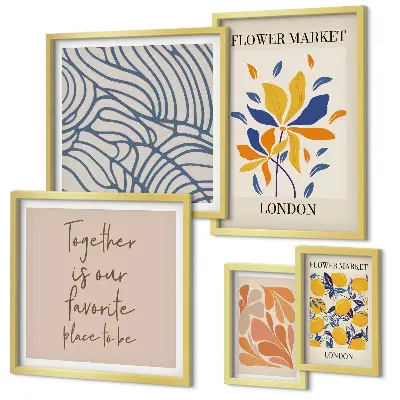 Framed photo set Floral motifs London inscriptions