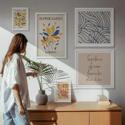 Framed photo set Floral motifs London inscriptions