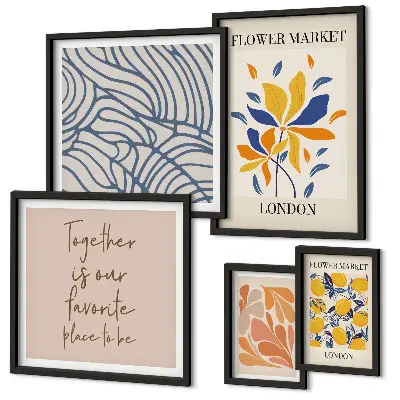 Framed photo set floral motifs with London inscriptions