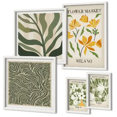 Modern plant motifs wall art set of 5 pieces