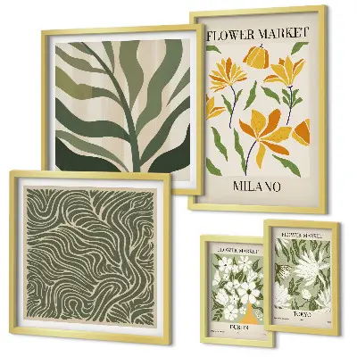 Set of 5 wall art pieces Modern plant motifs