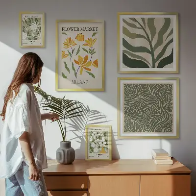 Set of 5 wall art pieces Modern plant motifs