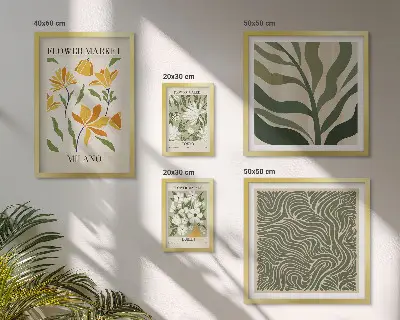 Set of 5 wall art pieces Modern plant motifs