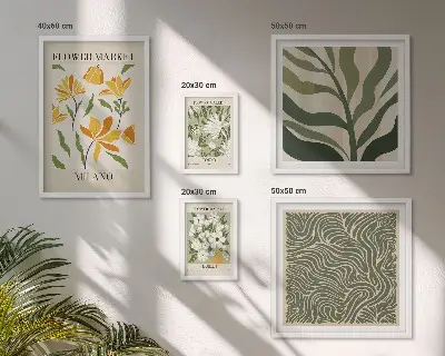 Modern plant motifs wall art set of 5 pieces