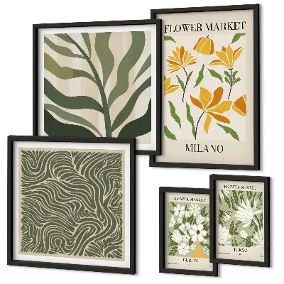 Modern plant motifs wall art set of 5 pieces