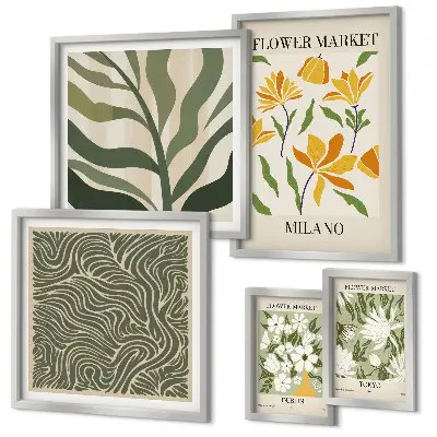 Modern plant motifs wall art set of 5 pieces