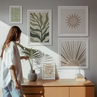 Gallery wall Stylish abstract plant graphics