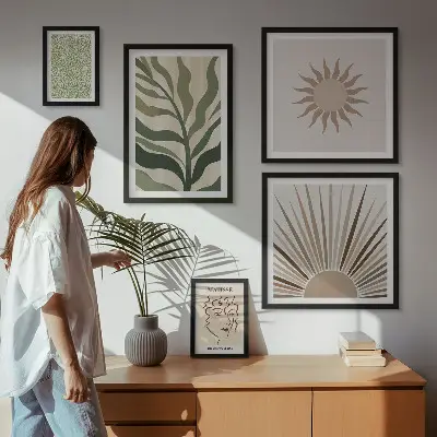 Gallery wall Stylish abstract plant graphics
