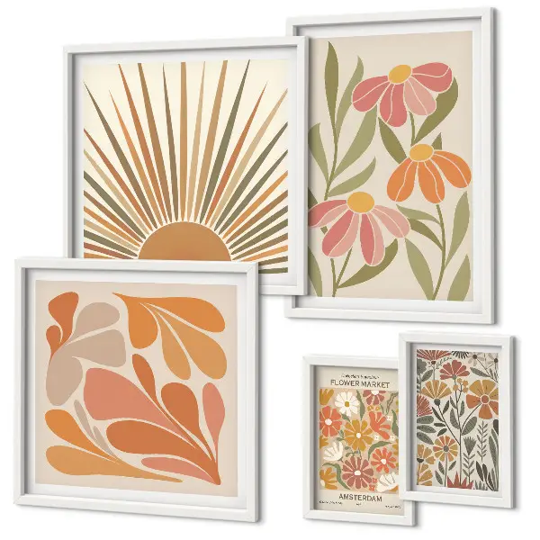 Framed photo set Boho style geometric flowers