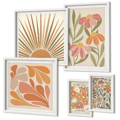 Framed photo set Boho style geometric flowers