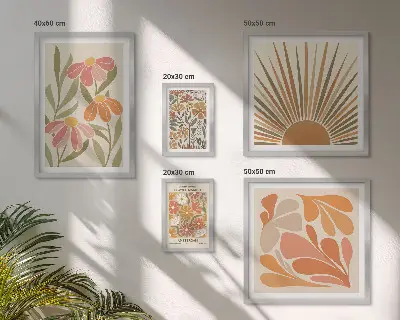 Framed photo set Boho style geometric flowers