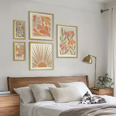 Framed photo set Boho style geometric flowers