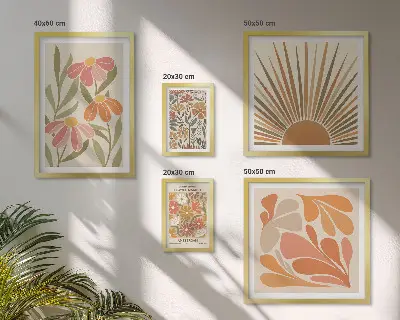 Framed photo set Boho style geometric flowers