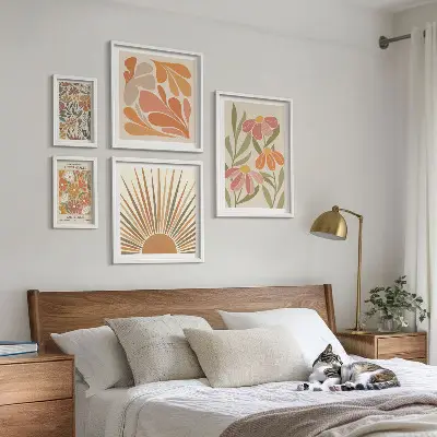Framed photo set Boho style geometric flowers