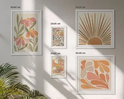 Framed photo set Boho style geometric flowers