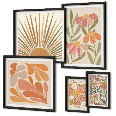 Framed photo set Boho style geometric flowers