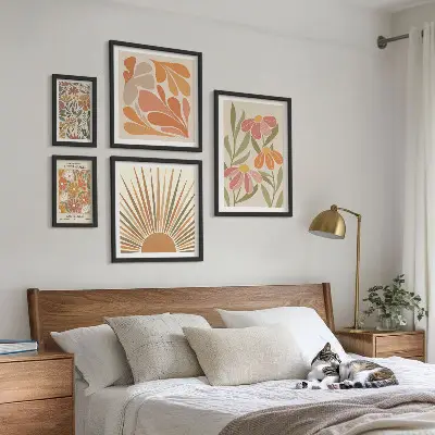 Framed photo set Boho style geometric flowers