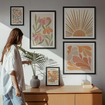 Framed photo set Boho style geometric flowers