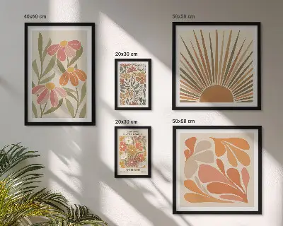 Framed photo set Boho style geometric flowers