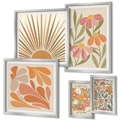 Framed photo set Boho style geometric flowers