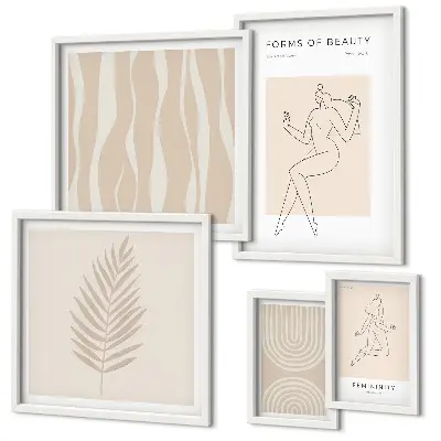 Set of 5 wall art pieces with beautiful minimalist motifs