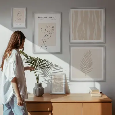 Set of 5 wall art pieces with beautiful minimalist motifs