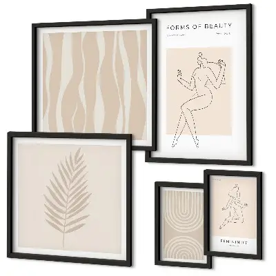 Set of 5 wall art pieces with beautiful minimalist motifs