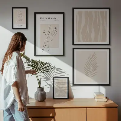 Set of 5 wall art pieces with beautiful minimalist motifs