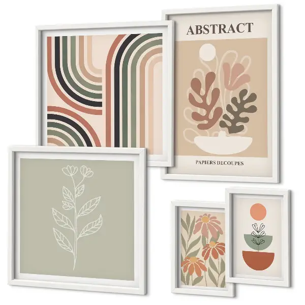 Set of 5 wall art pieces Stylish plant abstractions